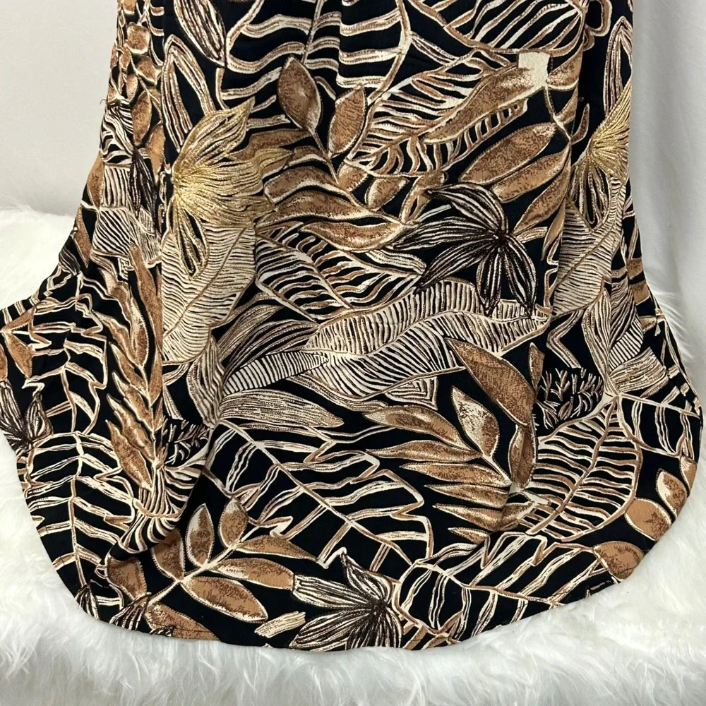 Laura Ashley Maxi Skirt Size 12 Black‎ Brown Tan Floral Leaf Print Long